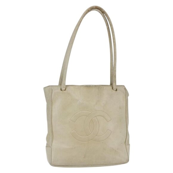 CHANEL Shoulder Bag Leather Beige Gold CC Auth - Picture 10 of 16